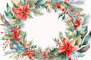 Christmas card background frame, Watercolor illustration with white part, clipart for greeting cards