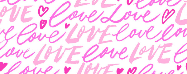 Love calligraphy with heart symbol seamless banner design.