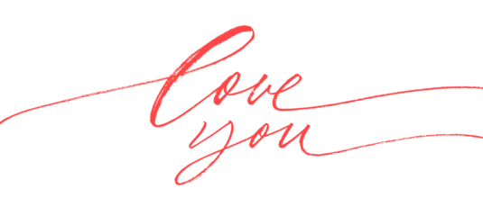 Poster Love you linear red calligraphy with swooshes. Hand drawn cursive text love you. © Анастасия Гевко