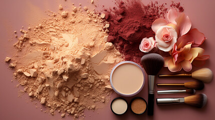 make up powder and brush HD 8K wallpaper Stock Photographic Image