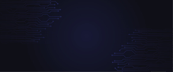 futuristic electronic circuit stroke path vector illustration with radial gradient and copyspace for background, banner, backdrop, tech