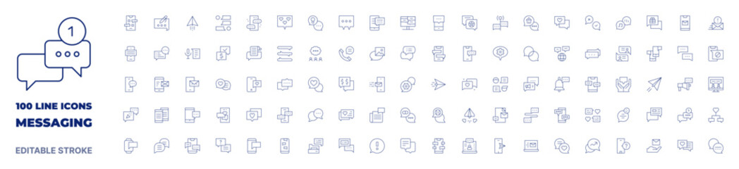 100 icons Messaging collection Thin line icon Editable stroke Messaging icons for web and mobile app. - obrazy, fototapety, plakaty