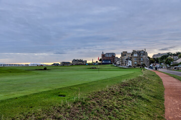St Andrews, Scotland - September 22, 2023: Early morning views of the Old Course in St Andrews Scotland
