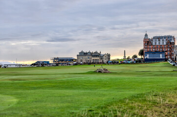St Andrews, Scotland - September 22, 2023: Early morning views of the Old Course in St Andrews...