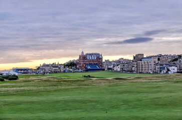 St Andrews, Scotland - September 22, 2023: Early morning views of the Old Course in St Andrews Scotland
