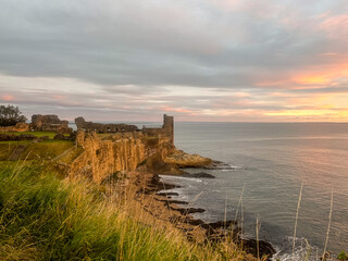 St Andrews, Scotland - September 22, 2023: The rugged shoreline around the region of St Andrews...