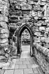 St Andrews, Scotland - September 22, 2023: The stone walls and roadways around the cathedral...