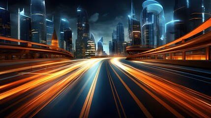 Obraz premium skyline on the highway with light trails at night