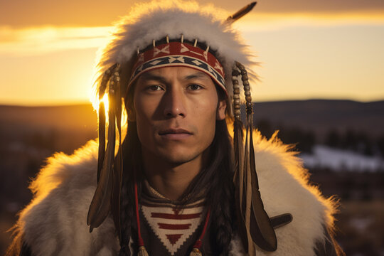 native american man indian tribe portrait bokeh style background