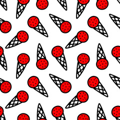 seamless pattern with red  ice cream cones