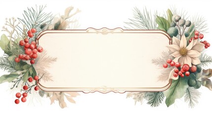 Fototapeta na wymiar Christmas-themed label adorned with a border of festive flowers and leaves, perfect for cards or as a decorative border for various graphic designs.