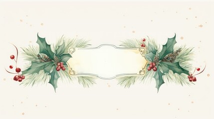 Christmas-themed label adorned with a border of festive flowers and leaves, perfect for cards or as a decorative border for various graphic designs. - obrazy, fototapety, plakaty