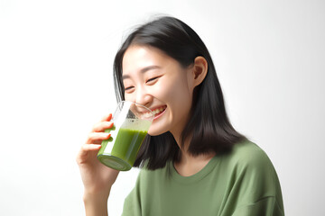 青汁を飲む女性