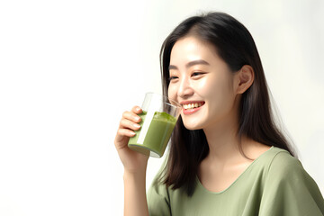 青汁を飲む女性