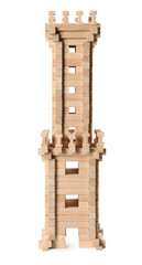 Wooden tower isolated on white. Children's toy