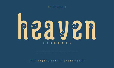 Obraz premium Heaven creative modern urban alphabet font. Digital abstract moslem, futuristic, fashion, sport, minimal technology typography. Simple numeric vector illustration