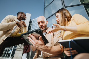 Creative Multiracial Start up Team Collaborating on Business Ideas in Urban City