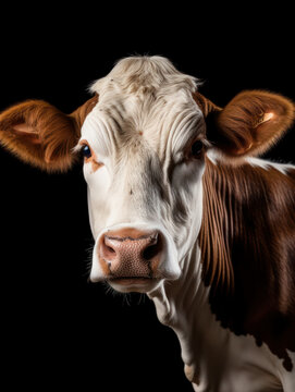 Cow Studio Shot Isolated on Clear Black Background, Generative AI