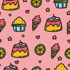 Cartoon cake pattern design for decoration, background, wallpaper and print