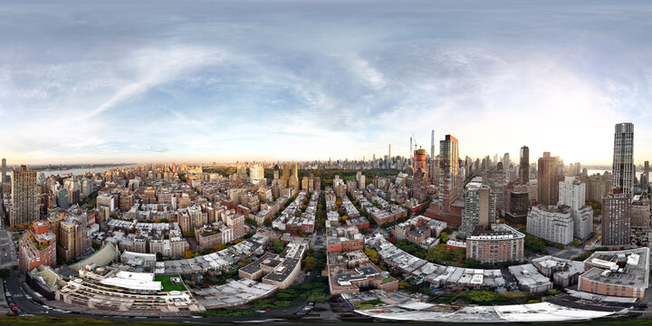 Aerial drone 360 panorama Manhattan New York City 2023