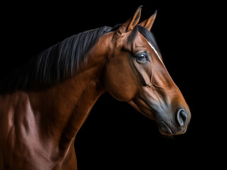 Horse Studio Shot Isolated on Clear Black Background, Generative AI