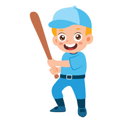 Cute Kid Holding Baseball bat, Happy children playing sport game, doing physical exercise. Active healthy childhood, Diversity Kindergarten. vector illustration