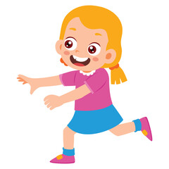 Cute Kids having fun playing catch-up and tag game. Preschool girl running fast and chasing boy. Active healthy childhood, Diversity Kindergarten. vector illustration