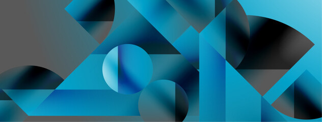 Obraz premium Triangles, lines and round shapes - dynamic geometric abstract background. Visual symphony of shapes and lines design for wallpaper, banner, background, landing page, wall art, invitation, prints