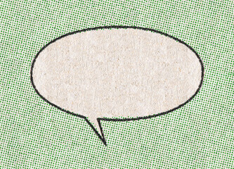 Empty chat bubble on a background pattern of green printing dots from a real vintage comic book