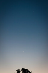Dawn sky with crescent moon and stars
