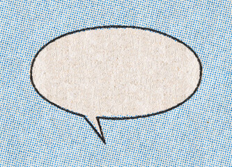 Empty chat bubble on a background pattern of blue printing dots from a real vintage comic book - 677413118