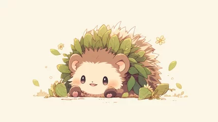 Foto op Canvas A playful and adventurous hedgehog rolling into a spiky ball, ready for a game of hide-and-seek japanese manga cartoon style © Tina