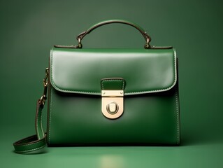Photo product of beautiful and simple fashion green handbag, studio photo