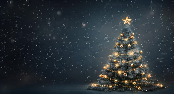 Christmas tree with stars and snowflakes dark blue video