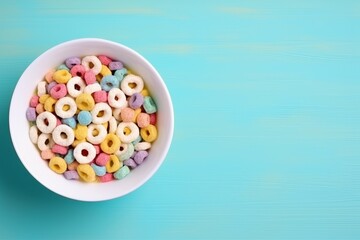 Top View of multicolored cereals in a bowl
