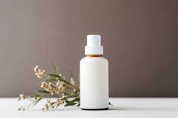 Herbal cosmetic bottle with blank label natural beauty concept