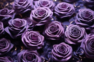 Lilac roses on black Violet roses isolated in Purple