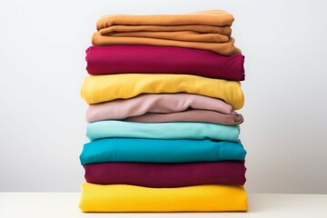 Colorful clothes stacked on a white surface
