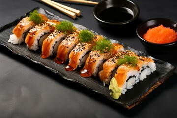 Sushi assortment with eel black sesame Menu Top view
