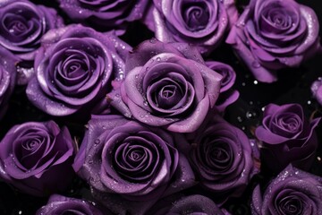 Lilac roses on black Violet roses isolated in Purple