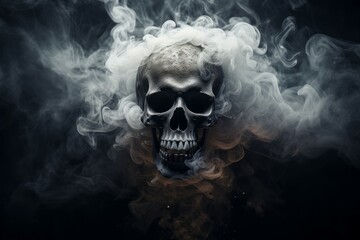 Eerie skull rising from smoke intense image - obrazy, fototapety, plakaty