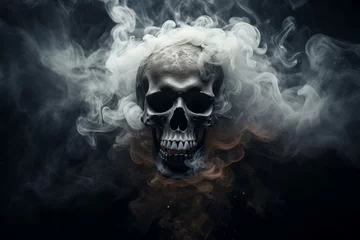 Afwasbaar behang Mistige ochtendstond Eerie skull rising from smoke intense image