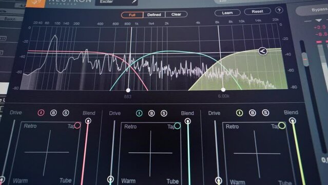 Audio engineer computer monitor screen showing tape simulation application for recording soundtracks