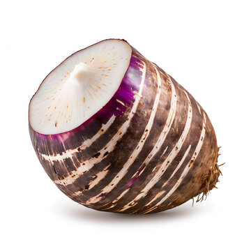 Taro isolated on white background, sliced of taro isolated on white