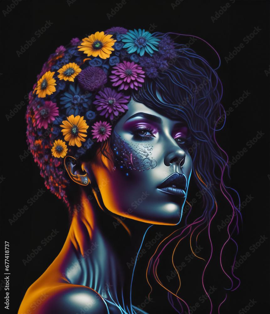 Wall mural A fashion ethereal portrait of beautiful young woman with flowers