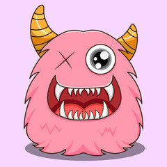 Cute Pink One Eye Monster Illustration