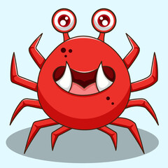 Red Crab Smiling Monster Illustration