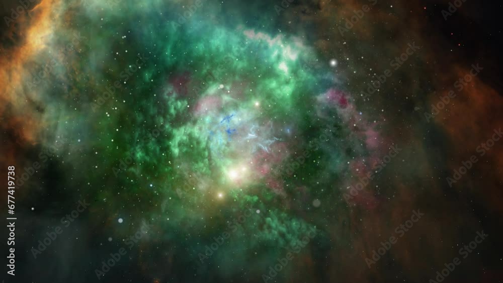 Wall mural view of colorful nebula and star, seamless loop