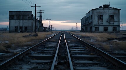 Obraz premium an abandoned old building is shown from a wide perspective, dystopian cityscapes, apocalyptic, grandeur of scale. generative AI