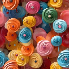 Fototapeta na wymiar A whimsical seamless pattern tile design showcasing realistic swirl lollipops in various colors, capturing their whimsical and playful appearance